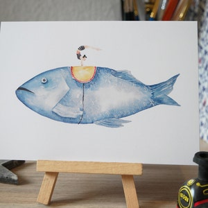 Flying Fish Girl - 3er Set Postkarten - Von meinem original Aquarell, mit Liebe gemacht!