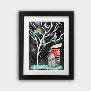 Heures de lecture d'hiver - Impression à partir de l'aquarelle originale