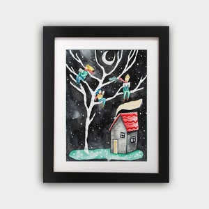 Winter reading times Print from Original watercolour image 1