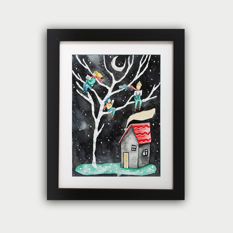 Winter reading times Print from Original watercolour image 1