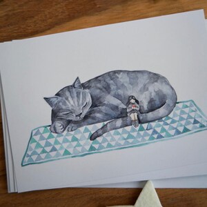 Cat Nap Postcards x 3 - De mon aquarelle originale
