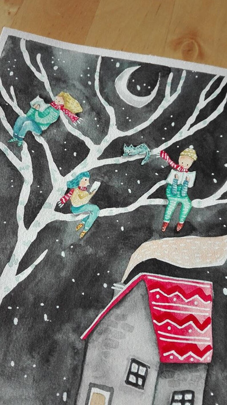 Winter reading times Print from Original watercolour image 2