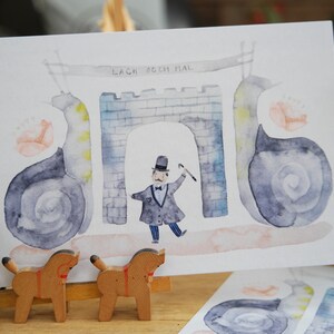 Lach doch mal (rires!) - Ensemble de 3 cartes postales - De mon aquarelle originale, faite avec amour!
