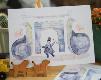 Lach doch mal (laugh!) - Set of 3 postcards - From my original watercolour art, made with love!