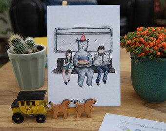 Birthday Bear Postcards x 3 - From my original watercolour artwork