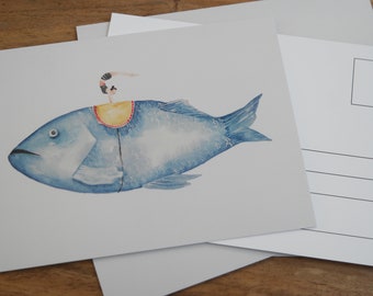 10 x Flying Fish Postcards - From my original watercolour art, made with love!