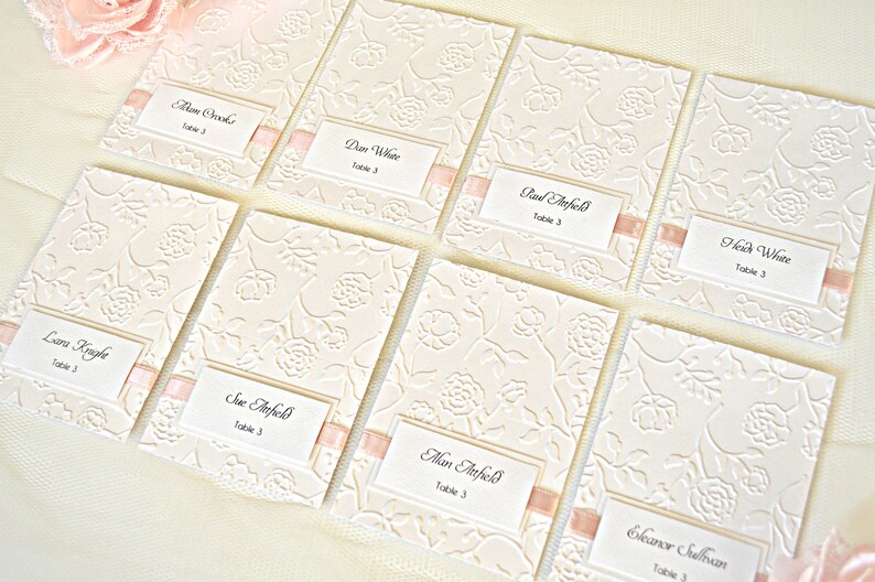 Embossed Wedding Placement Card With Blush Ribbon Set of 10 Etsy