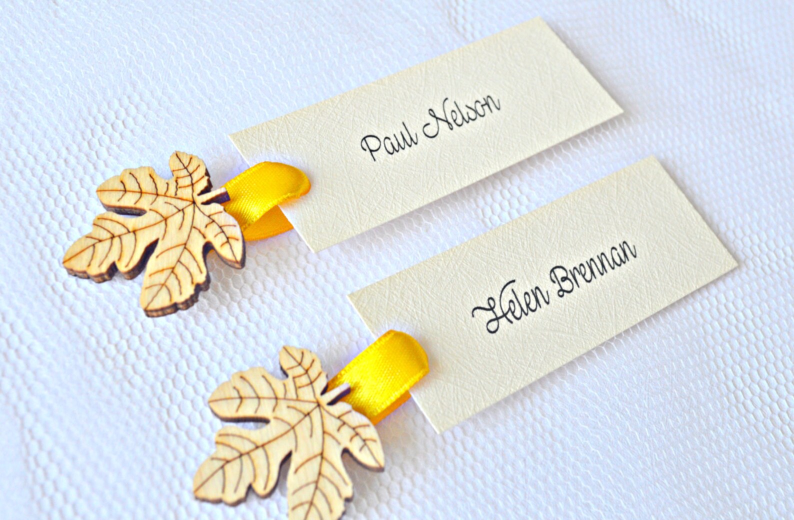 Name Tags With Wooden Leaf Fall Name Tags Yellow Name Tags Etsy