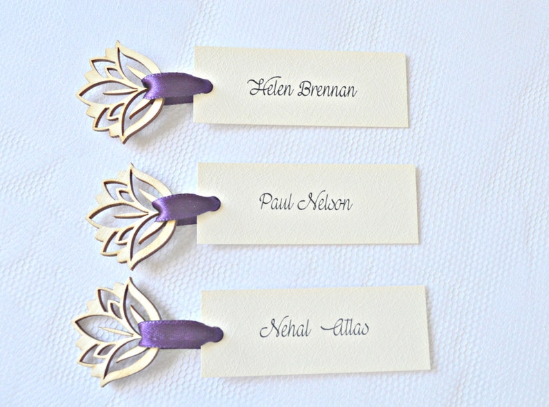Name Tag With Lotus Wooden Flower Name Tags Purple Name Etsy