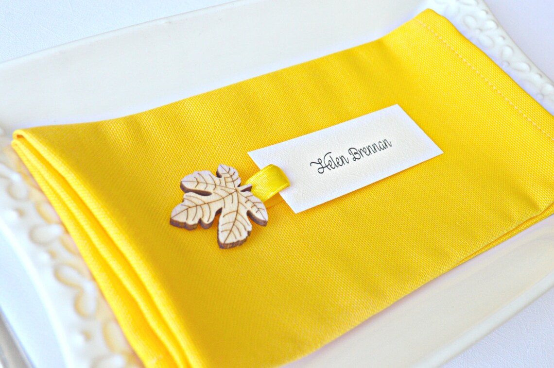 Name Tags With Wooden Leaf Fall Name Tags Yellow Name Tags Etsy