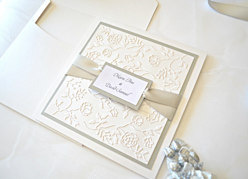 Embossed wedding invitation handmade wedding invitation gray | Etsy