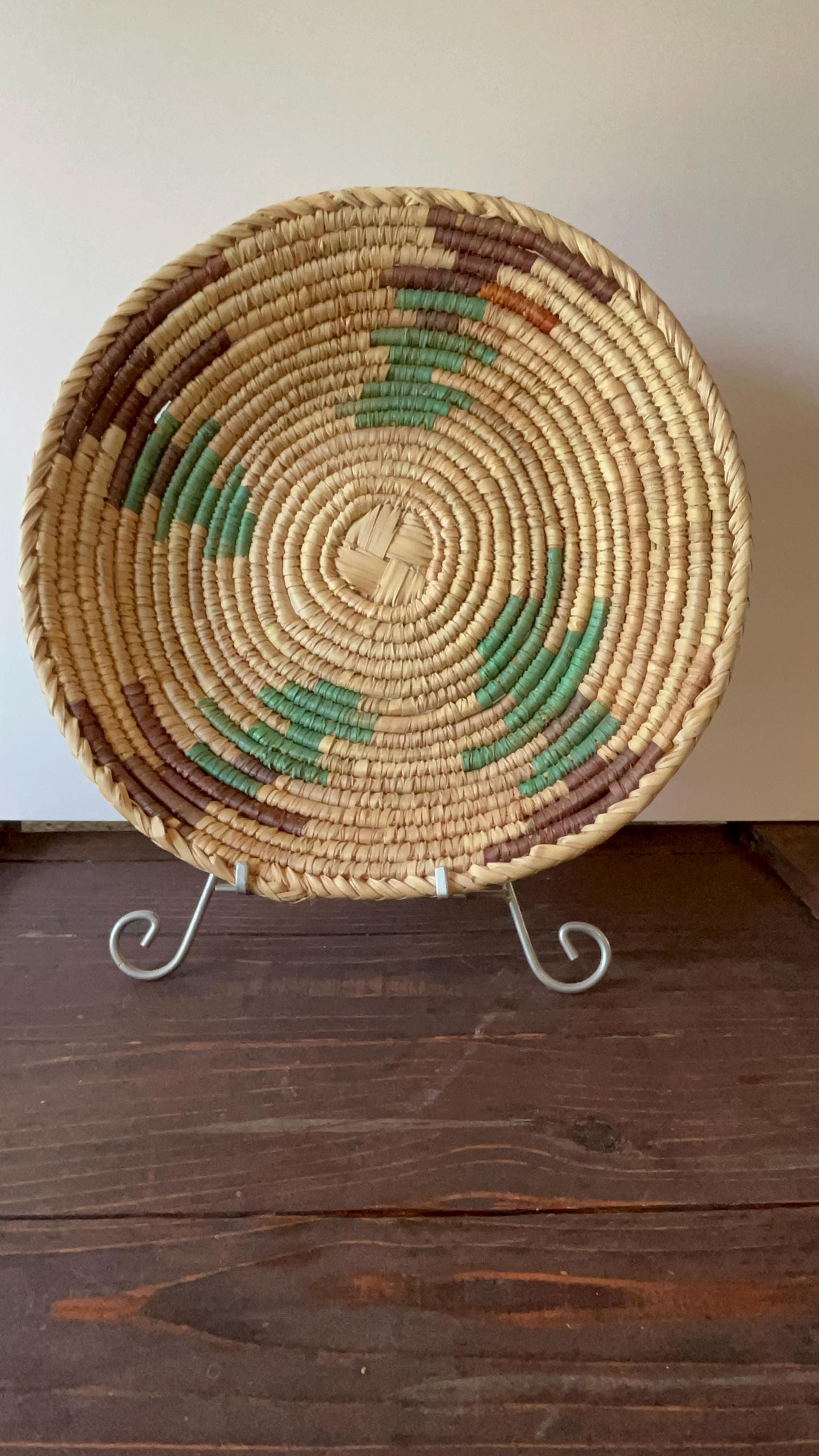 Vintage Native American Handwoven Basket 13 Inch Coiled Natural Fiber Basket