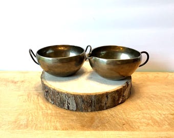 Vintage Solid Brass Creamer & Sugar Bowl Set | Mid Century Minimalist Brass Serve ware