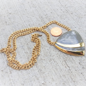 Vintage Signed Monet Art Deco Inspired Grey Pendant Goldtone Chain Statement Necklace