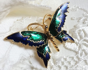 Krementz Butterfly - Etsy Vintage Krementz signed Butterfly Brooches with Green, Blue Stones Pair Lot of 2 display picture 1