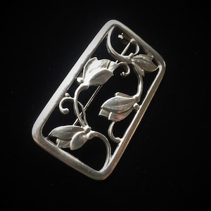 Floral Metal Rectangular Flowers & Buds Cut-Out Brooch Vintage for Spring