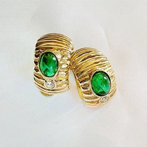 Vintage Signed Les Bernard Earrings with Rhinestone Accent in Goldtone