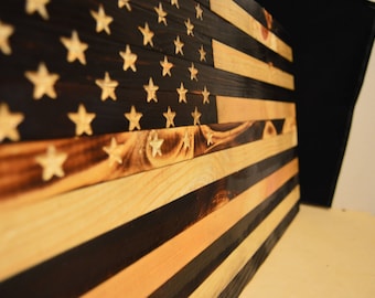 Wood Burnt American Flag