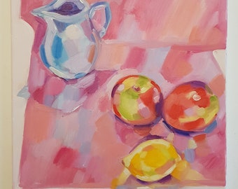 Oil painting fruit and jug still life