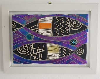 Twin fish mosaic wall hanging