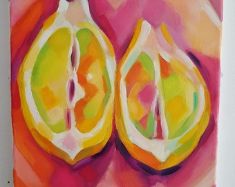 Oil on canvas lemons cut in half