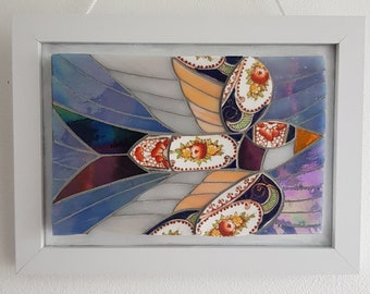 Framed mosaic swallow wall hanging/wall art