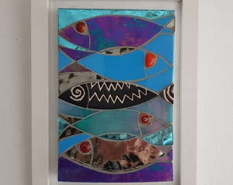 Mosaic fish panel ceramic and stained glass