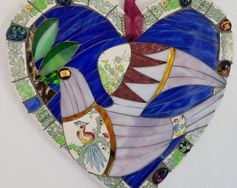 Dove heart mosaic wall hanging