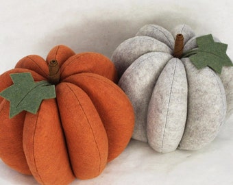Felt pumpkin - large plush fall autumn decor Halloween Thanksgiving orange white