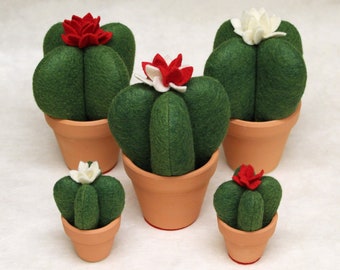 Christmas Cactus - Felt Pincushion or Decor, Holiday Gift Stuffed Decoration Red White