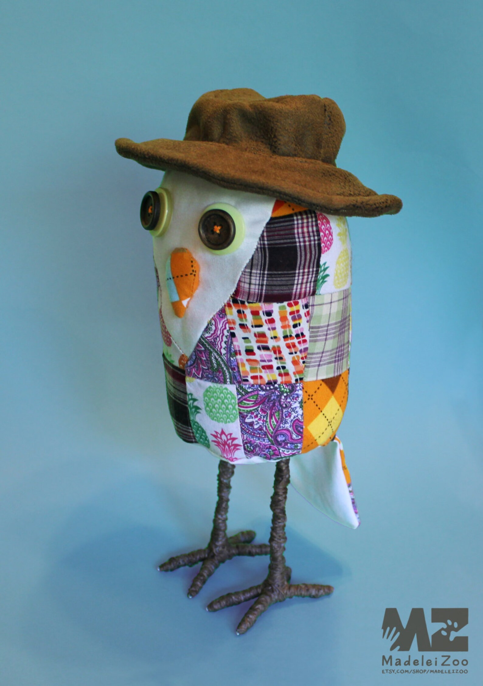 Patchwork Owl Soft Sculpture With Hat Colorful Fabric Scraps | Etsy