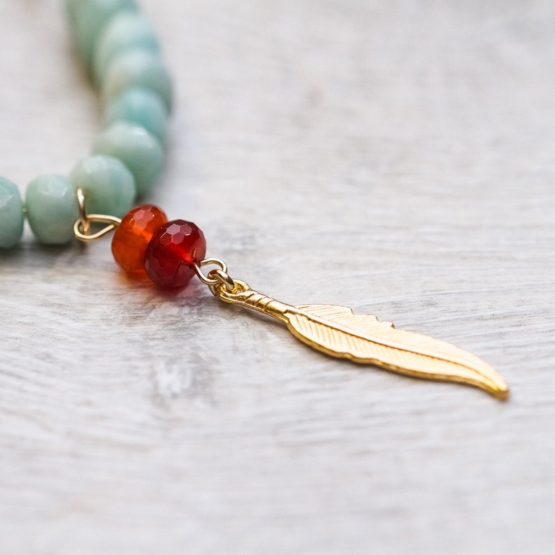 Goldfilled feather necklace Real Aventurine and Carnelian Feather pendant Positive gemstones Aura Gemstones Gold feather