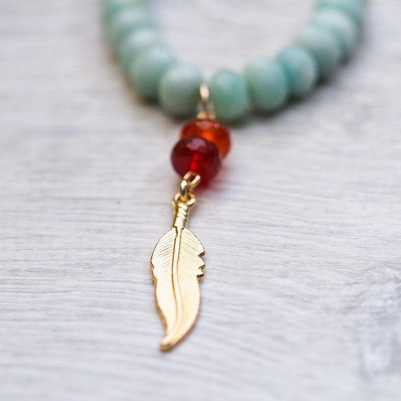 Goldfilled feather necklace Real Aventurine and Carnelian Feather pendant Positive gemstones Aura Gemstones Gold feather