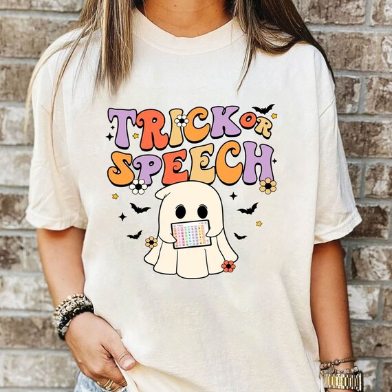 Trick Or Speech Shirt, Retro SLP Shirt, Halloween SLP Shirt, Speech Language Therapy, Halloween Speech Therapist Shirt
