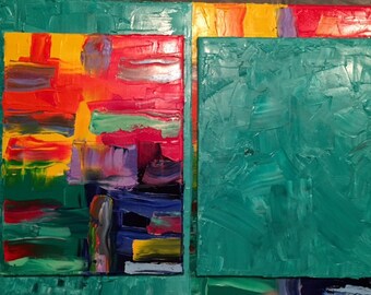 Cut, Copy, & Paste II:  9x12" art module canvasses mounted on 16 x 20" base module canvas.