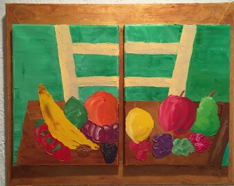 Table Fruit Original Palette Knife Stereoscopic Oil Painting