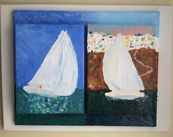 Wind-some 360: Two 9" x 12" x 1 1/2"  modular  canvasses on 16 x 20" base canvas