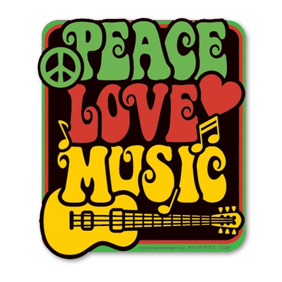 CS247 Love Peace Music Guitar Heart Notes Color Symbols Hippie