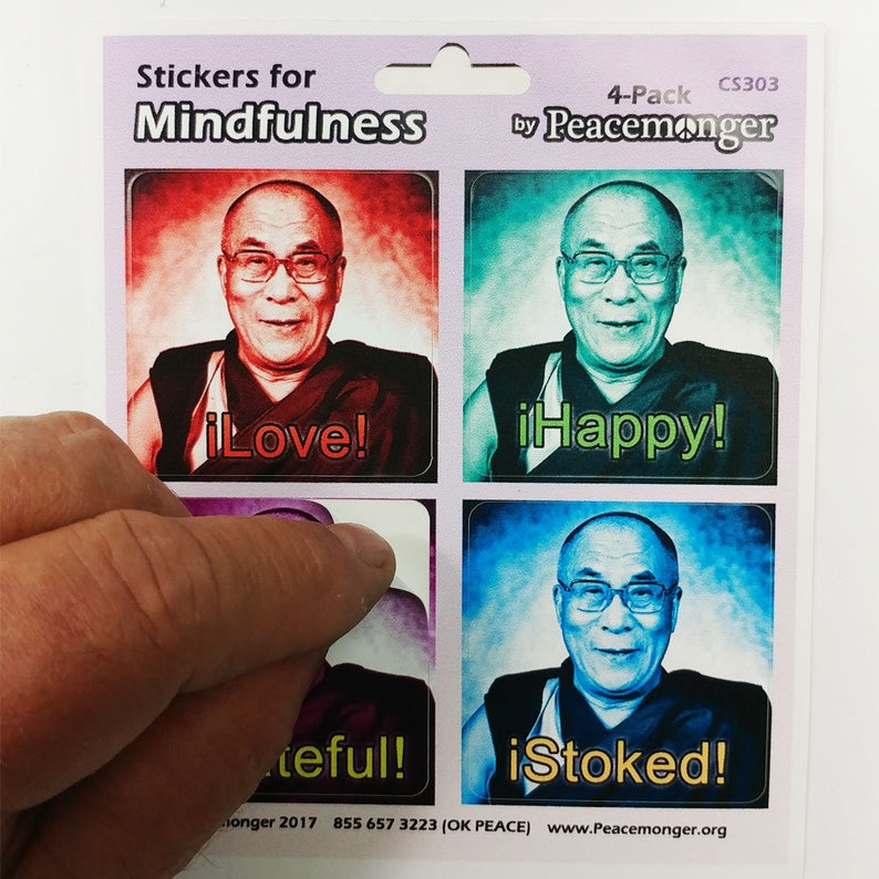 OR MAGNET Happy Love Dalai Lama Stoked Color Mini Sticker Buddhism Tibet Monk Positive Happy Quote Color Sticker Grateful CS303