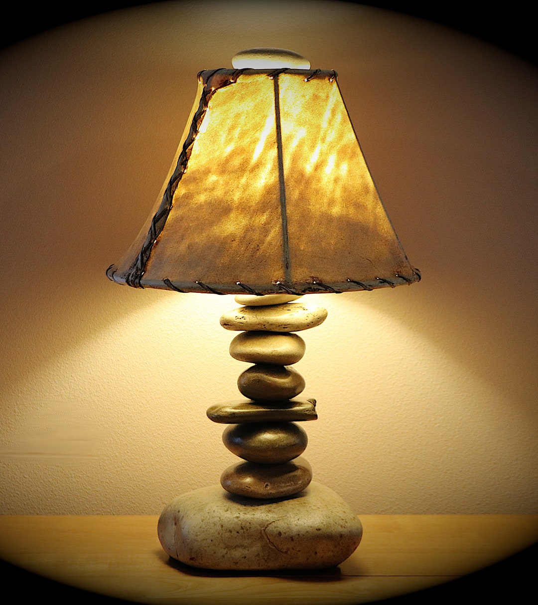 The Clearwater Tall Stone Lamp W/12 Rawhide Shade Etsy