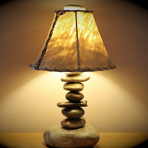 Rustic Tall Stone Lamp – Clearwater Style – Handmade in Idaho USA – Rawhide Shade