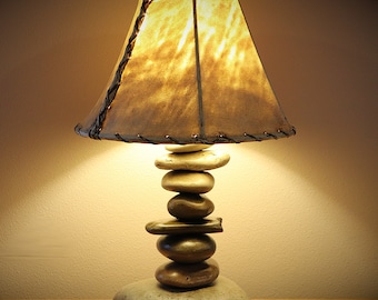 Tall Rustic Stone Lamp – Handmade in Idaho – Authentic Rawhide Shade