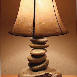 The Clearwater Medium Size Stone Lamp with choice of Faux Leather Shade or Hand Crafted Rawhide Shade