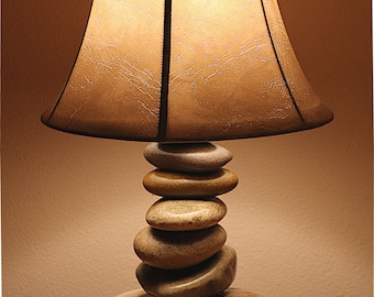 The Clearwater Medium Size Stone Lamp with choice of Faux Leather Shade or Hand Crafted Rawhide Shade