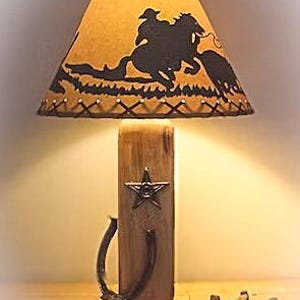 Rustic Western Table Lamp – Old West Style – Handmade in Idaho USA – Horseshoe & Texas Star