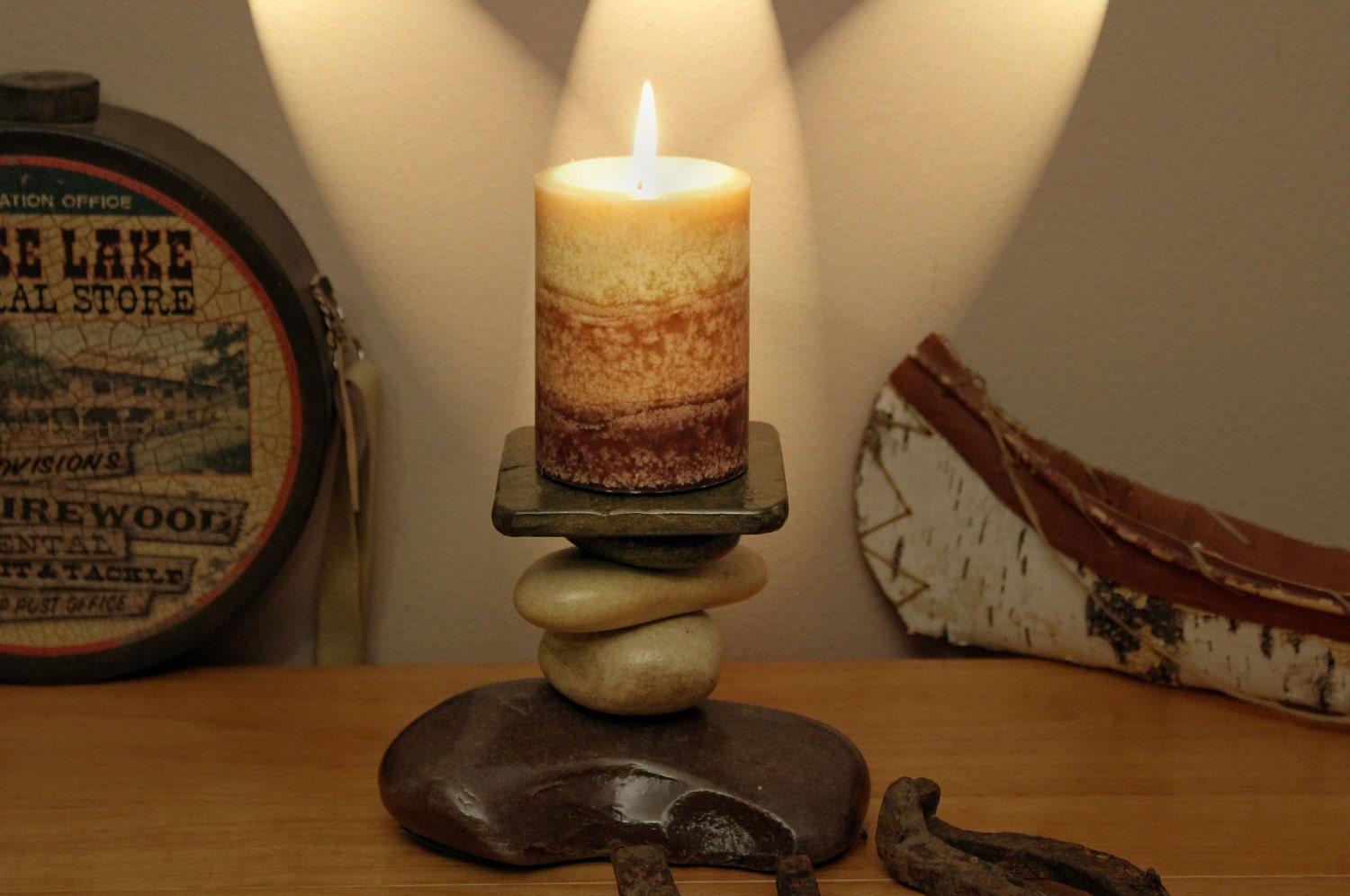 Tamarack Lodge Stone Candle Holders - Set Of 2 Handmade in Idaho Buy Two & Save