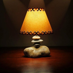 The Clearwater Small Stone Lamp with a 9" Clip On Parchment Shade