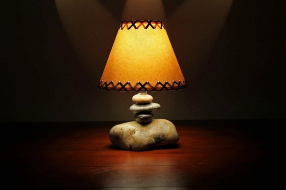 The Clearwater Small Stone Lamp With a 9 Clip on Parchment Shade