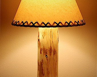 Rustic Log Lamp – Little Sawtooth Style – Handmade in Idaho USA – 12&quot; Parchment Shade