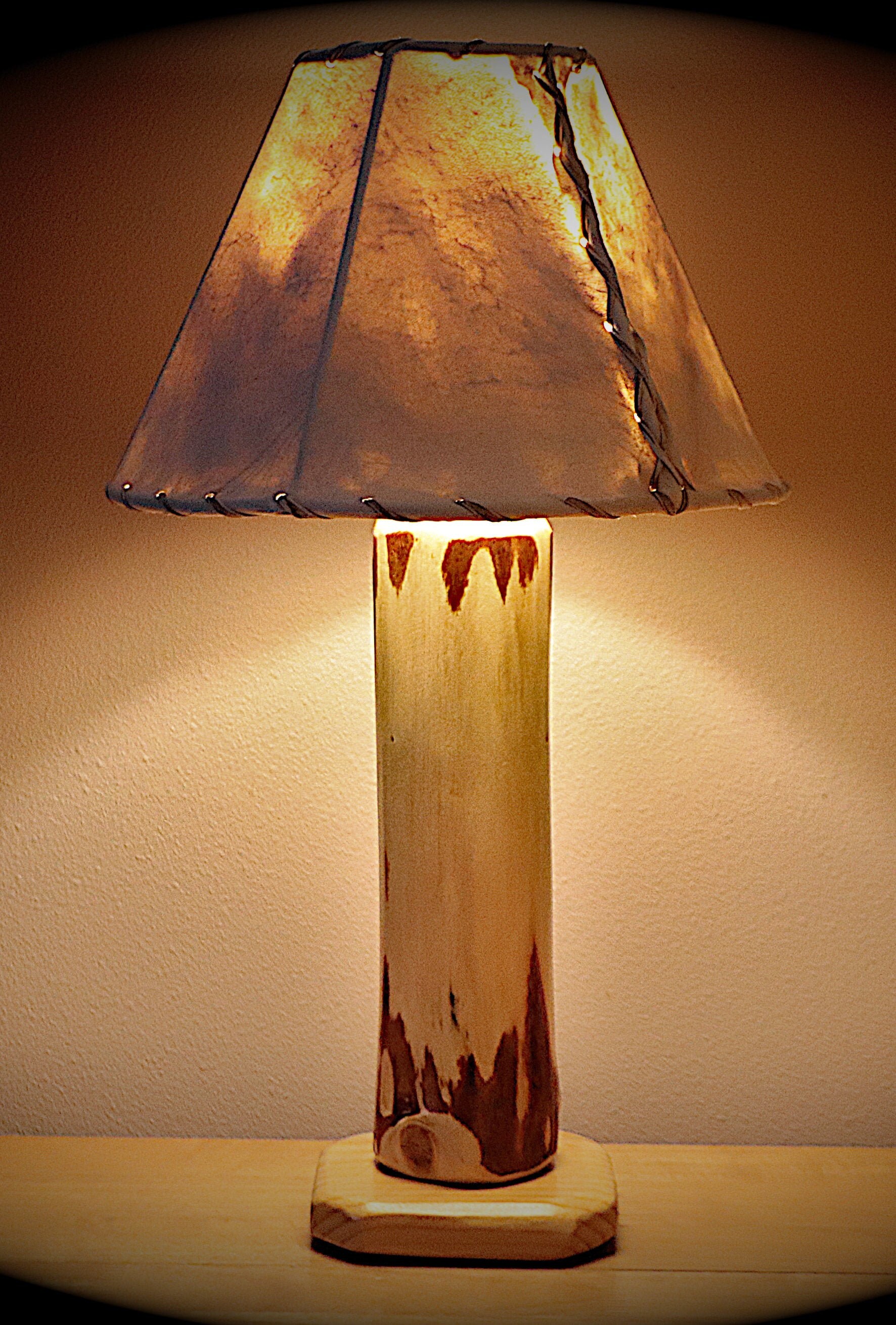 Little Sawtooth Mountain Log Lamps – Set of 2 – Handmade in Idaho – 12" Rawhide Shades